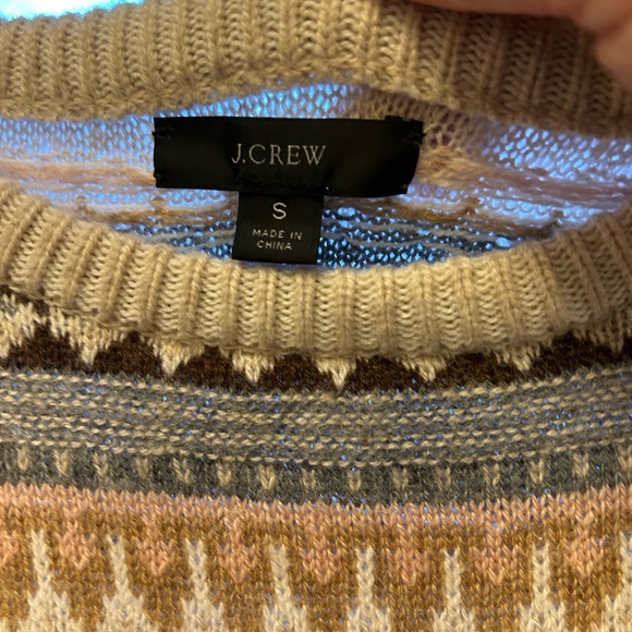 J.Crew Fair Isle cropped crewneck sweater neutral cabincore preppy wool blend - Picture 3 of 4